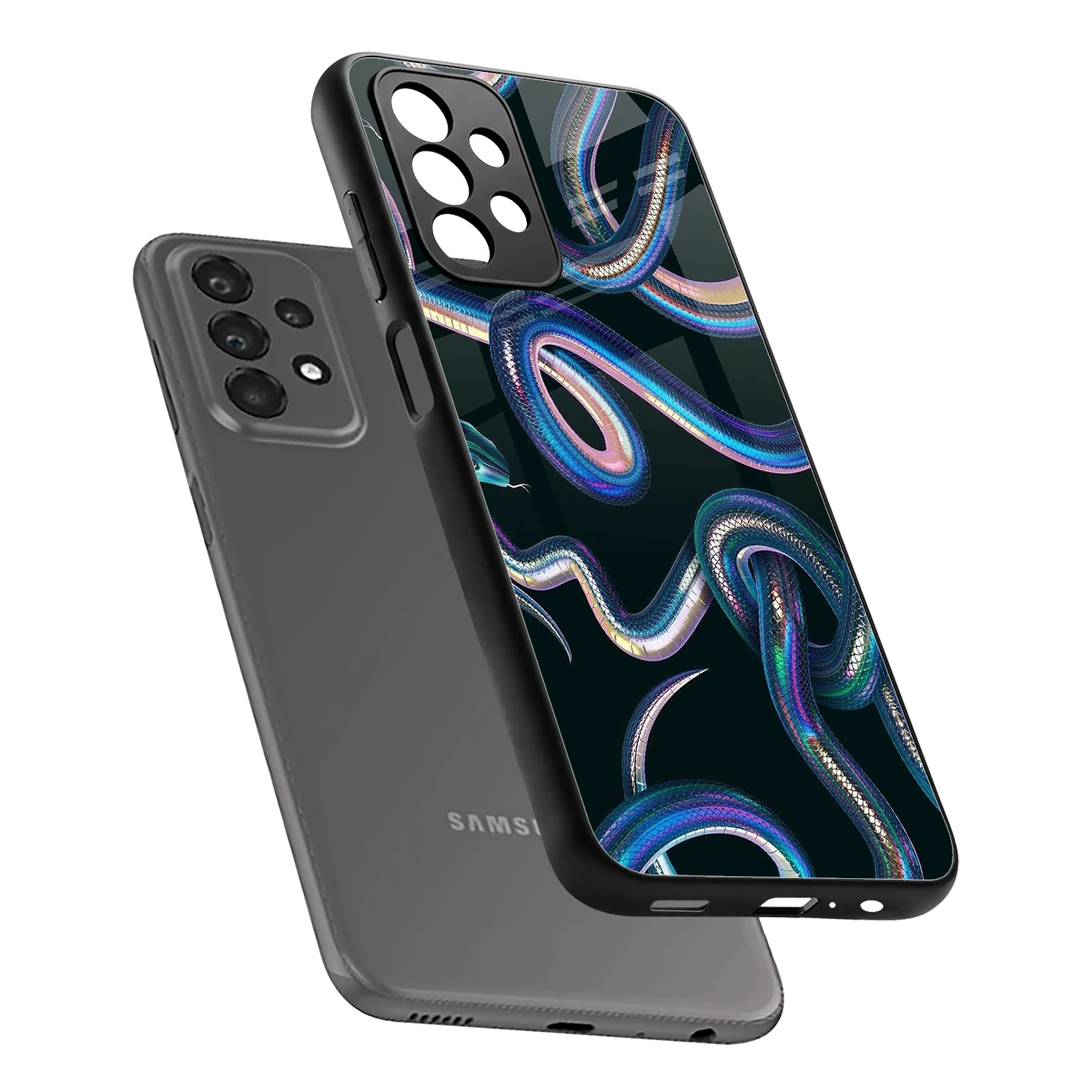 Snakes sleek samsung galaxy a23 cover with tempered glass back and TPU edges