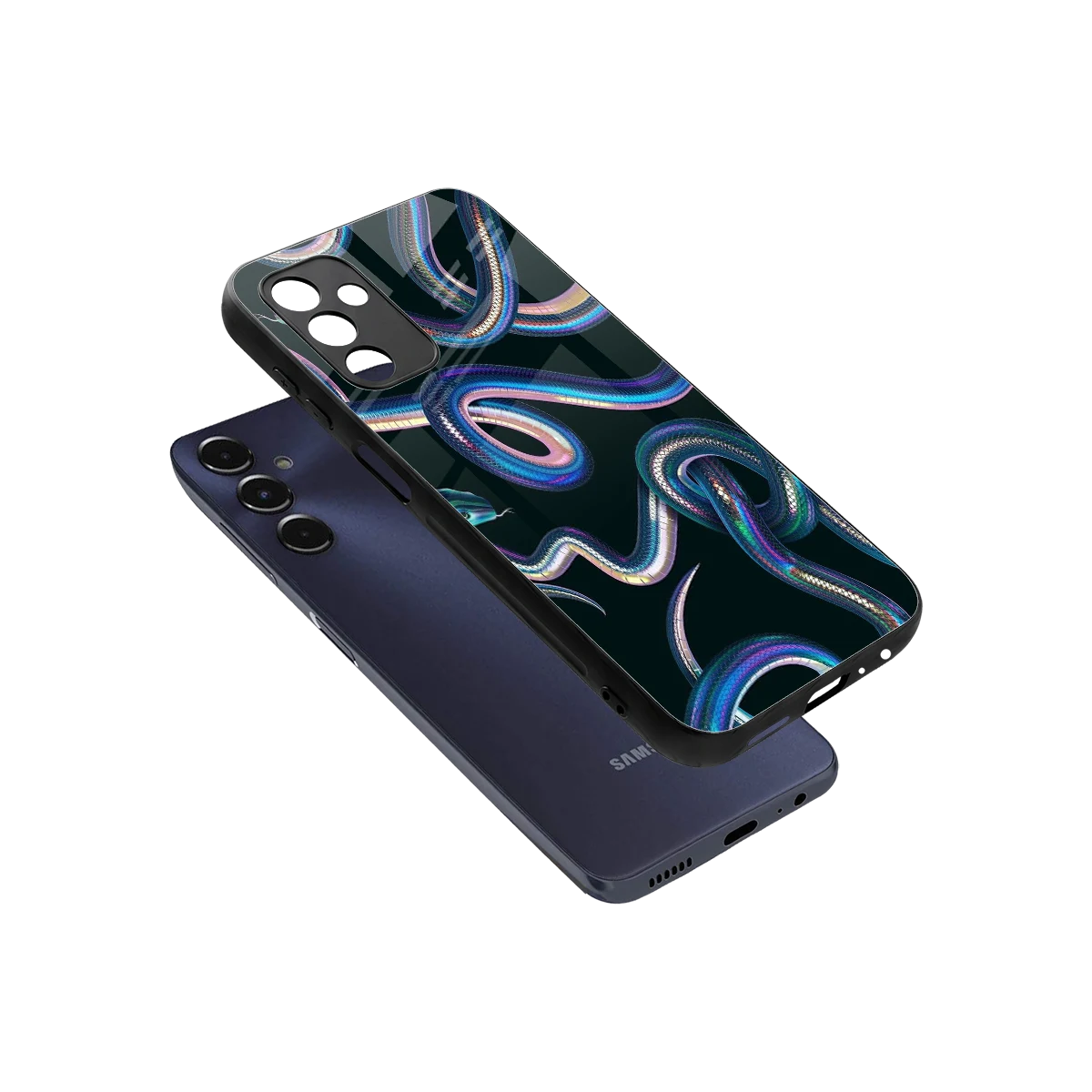 Snakes sleek samsung galaxy m14 5g cover with tempered glass back and TPU edges