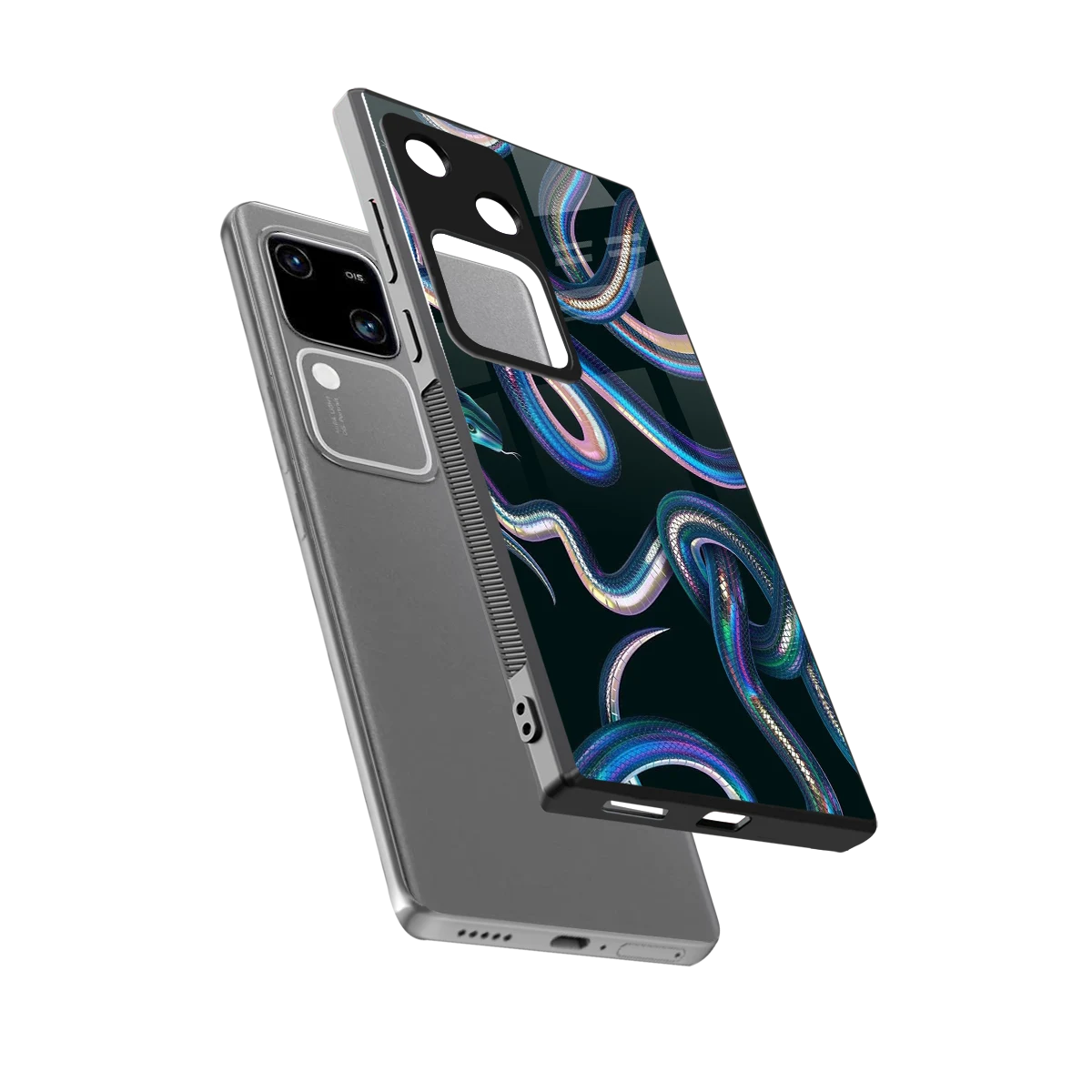 Snakes sleek vivo v30 cover with tempered glass back and TPU edges