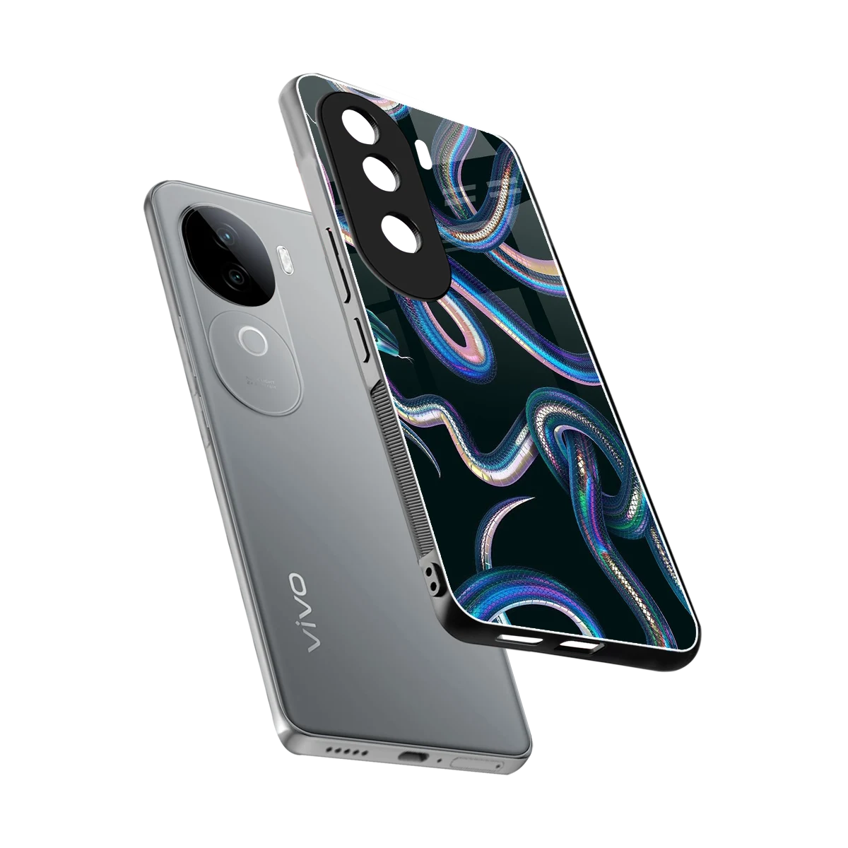 Snakes sleek vivo v40e cover with tempered glass back and TPU edges