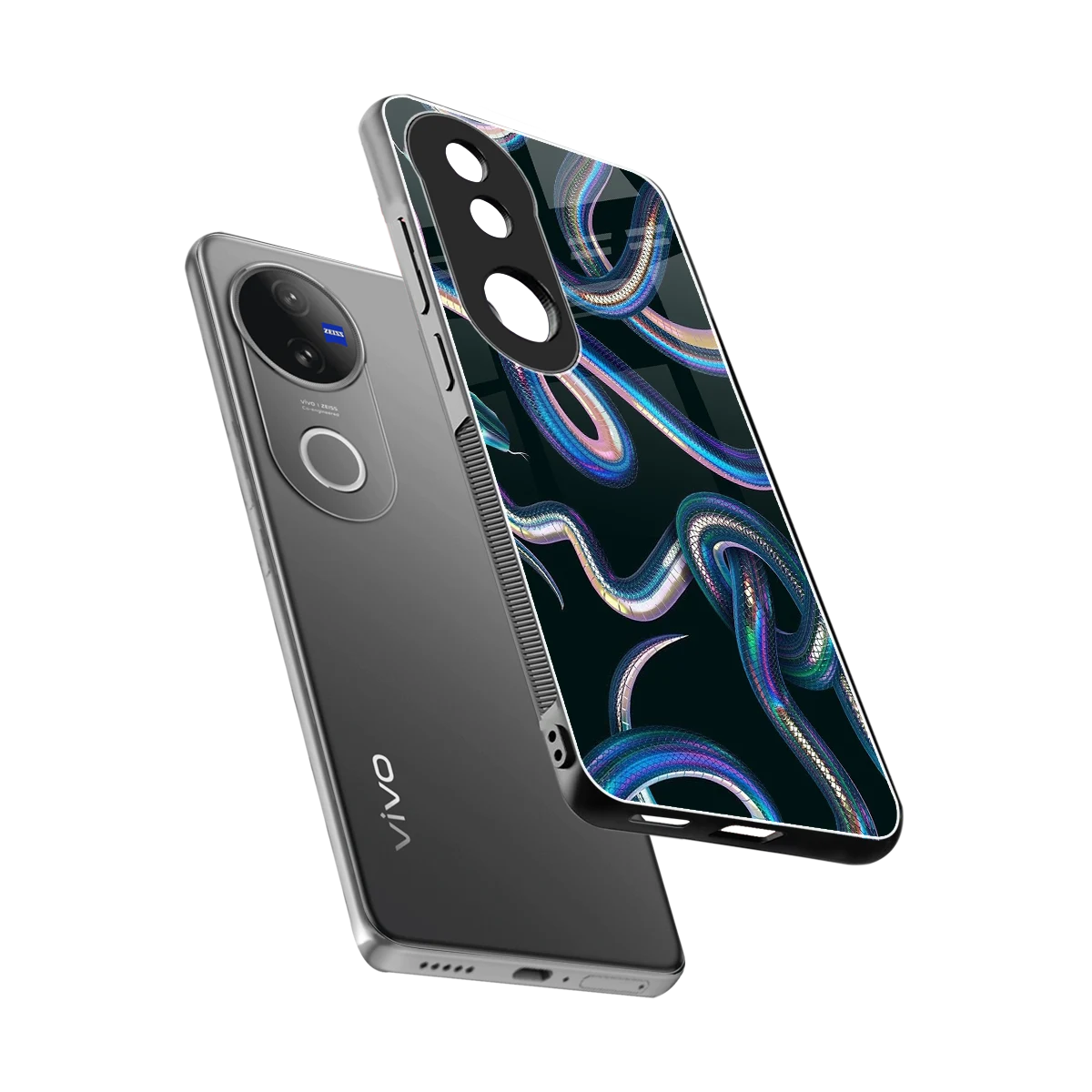 Snakes sleek vivo v50 cover with tempered glass back and TPU edges