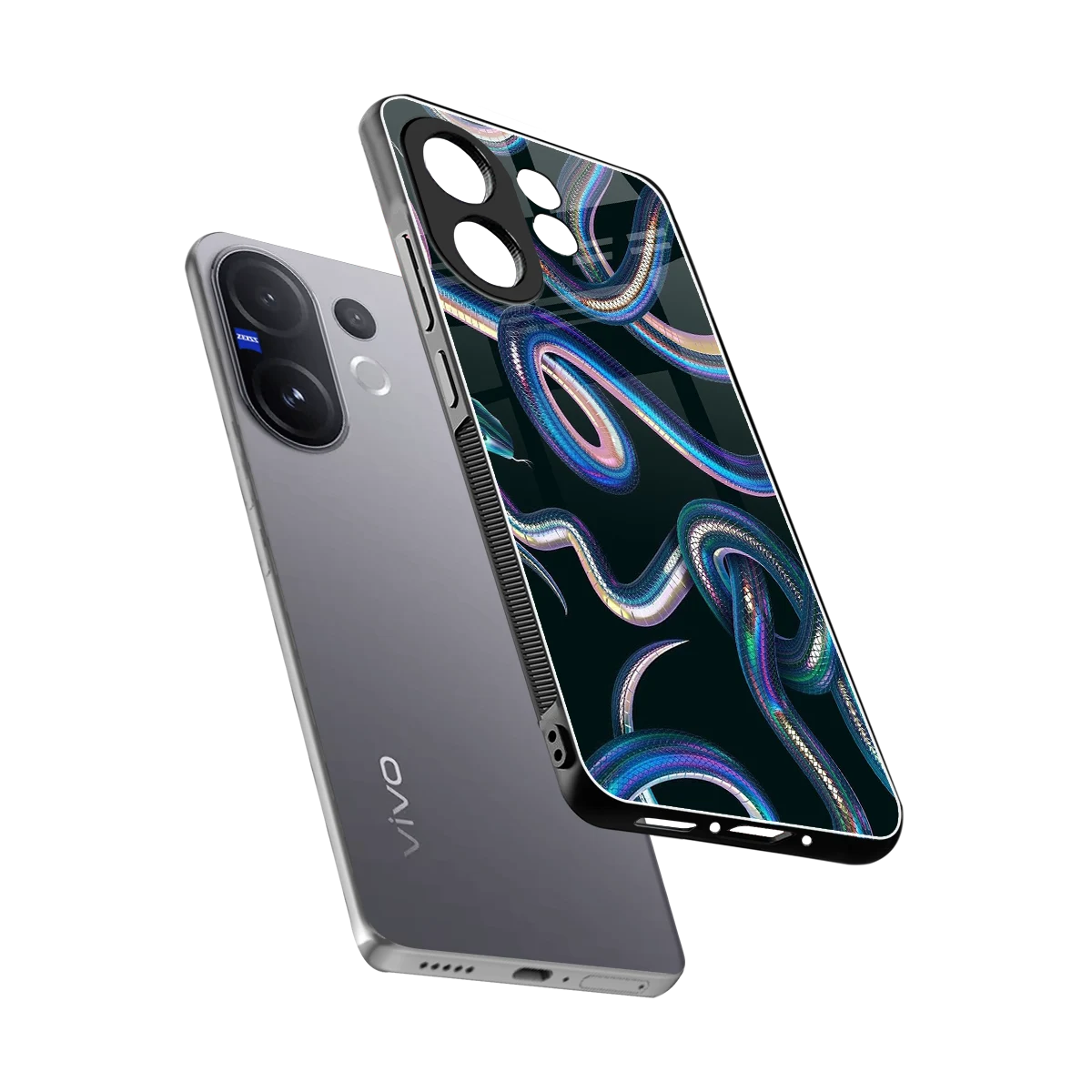 Snakes sleek vivo v60 cover with tempered glass back and TPU edges