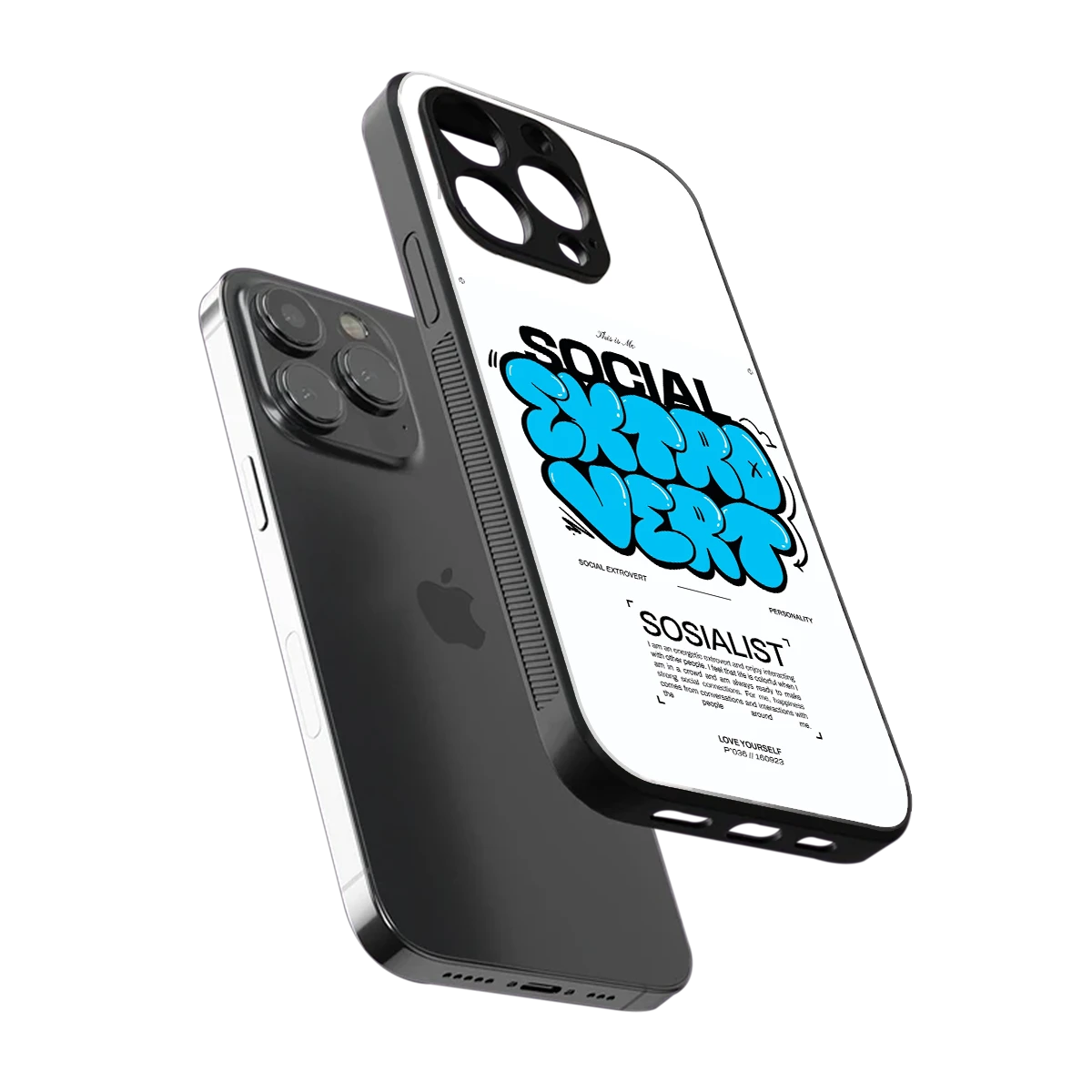 Social Extrovert sleek iphone 13 pro cover with tempered glass back and TPU edges