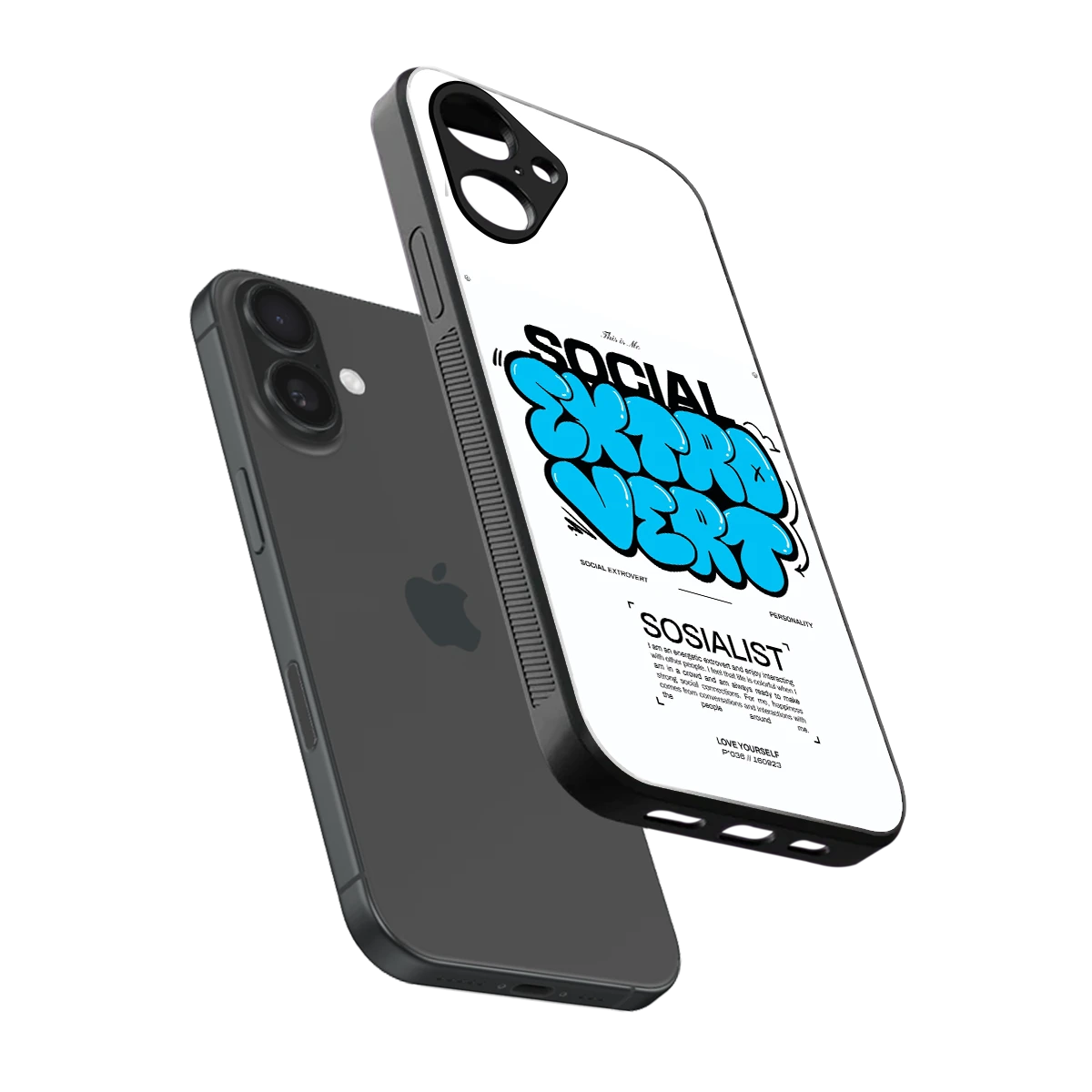 Social Extrovert sleek iPhone 16 cover with tempered glass back and TPU edges