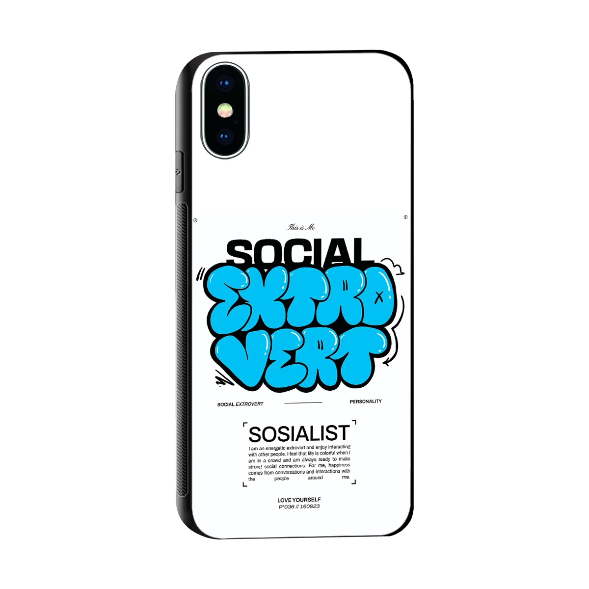 Social Extrovert sleek iphone xs cover with tempered glass back and TPU edges