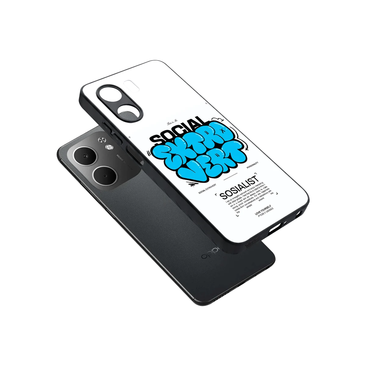Social Extrovert sleek oppo a5x 5g cover with tempered glass back and TPU edges