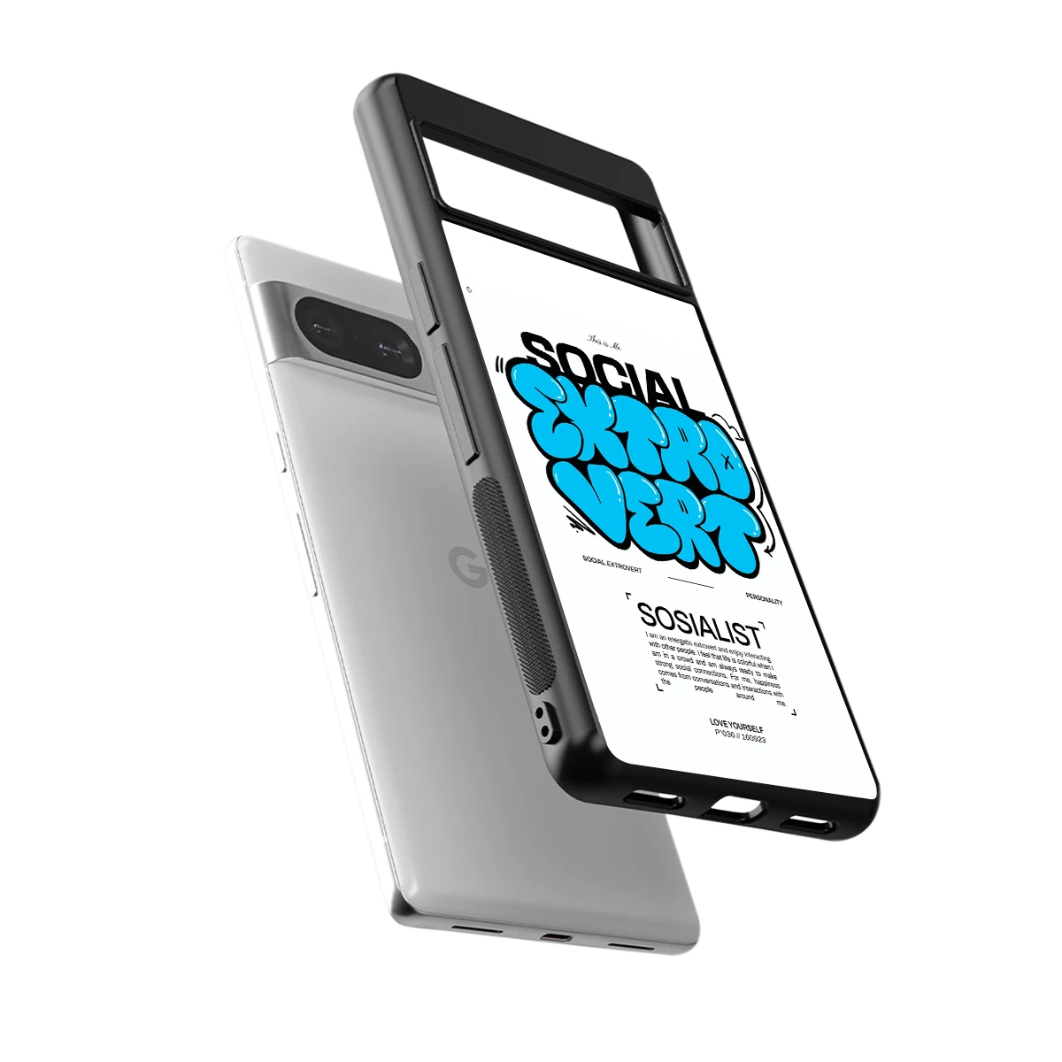 Social Extrovert sleek google pixel 8 cover with tempered glass back and TPU edges