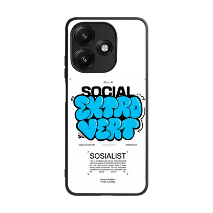 Social Extrovert back phone cover | glass case for redmi 12 5g