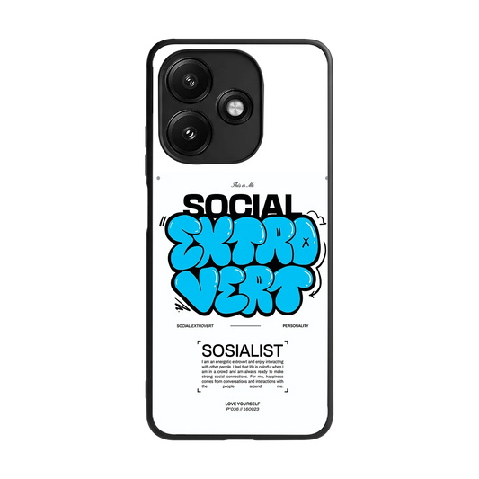 Social Extrovert back phone cover | glass case for redmi 12 5g