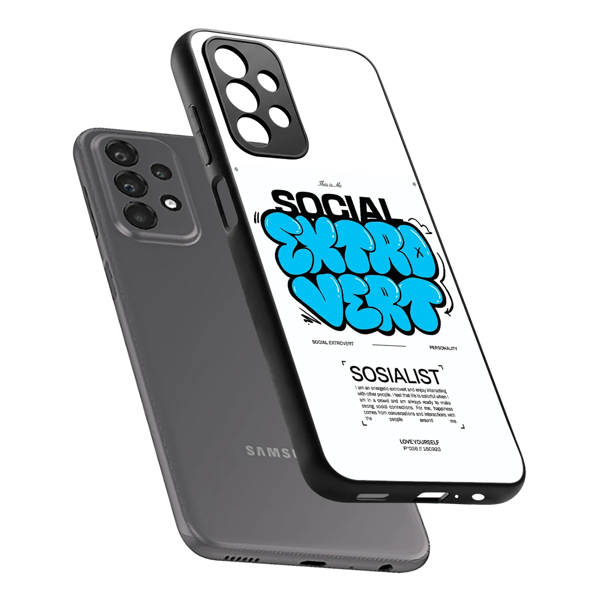 Social Extrovert sleek samsung galaxy a23 cover with tempered glass back and TPU edges