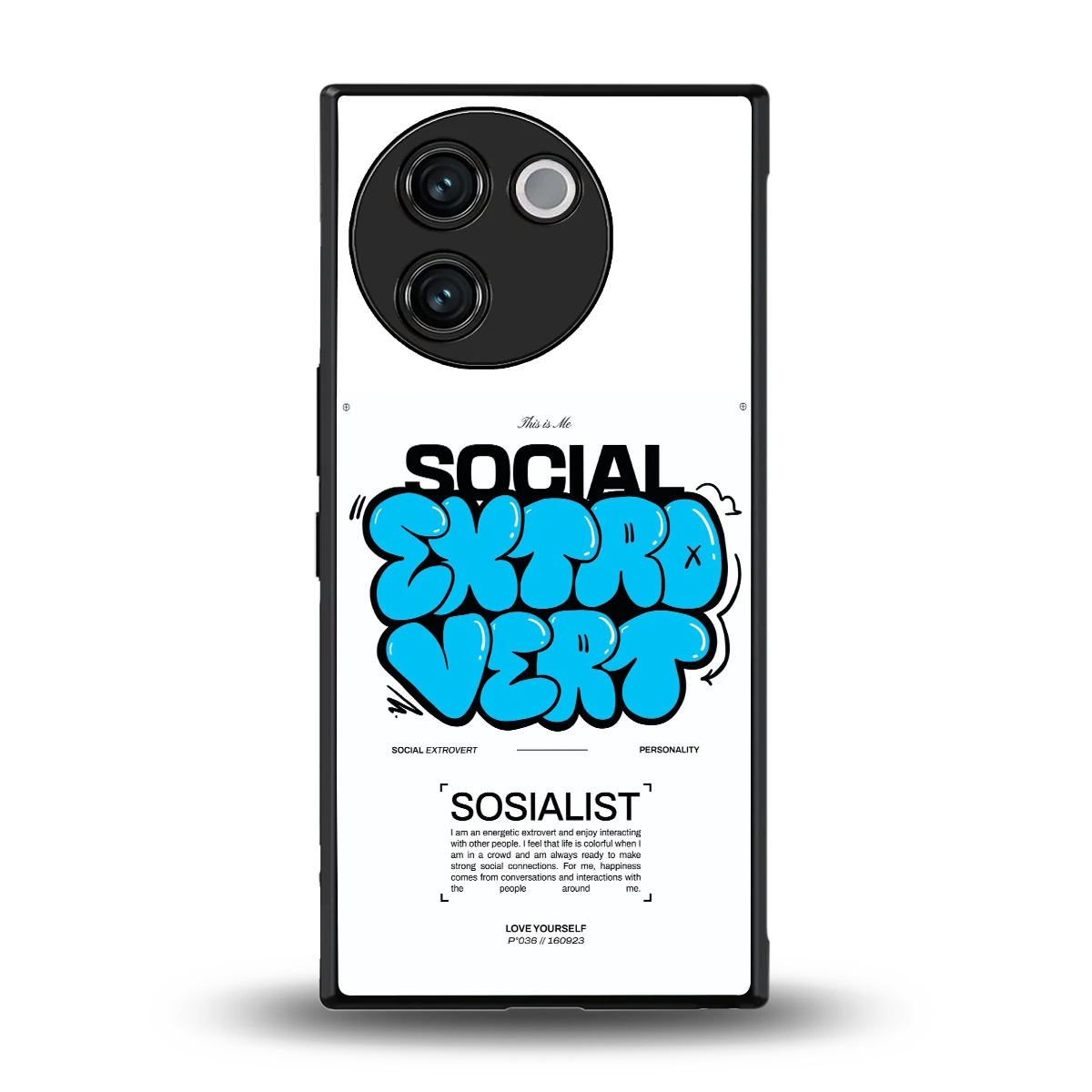 Social Extrovert back phone cover | glass case for vivo v30e