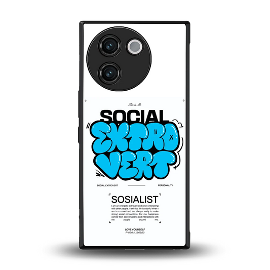 Social Extrovert back phone cover | glass case for vivo v30e