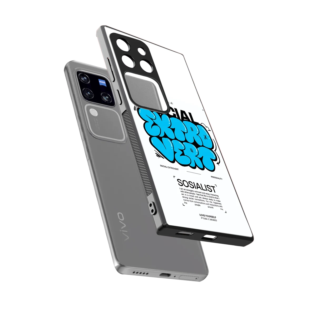 Social Extrovert sleekvivo v30 pro cover with tempered glass back and TPU edges