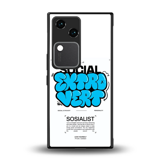 Social Extrovert back phone cover | glass case for vivo v30