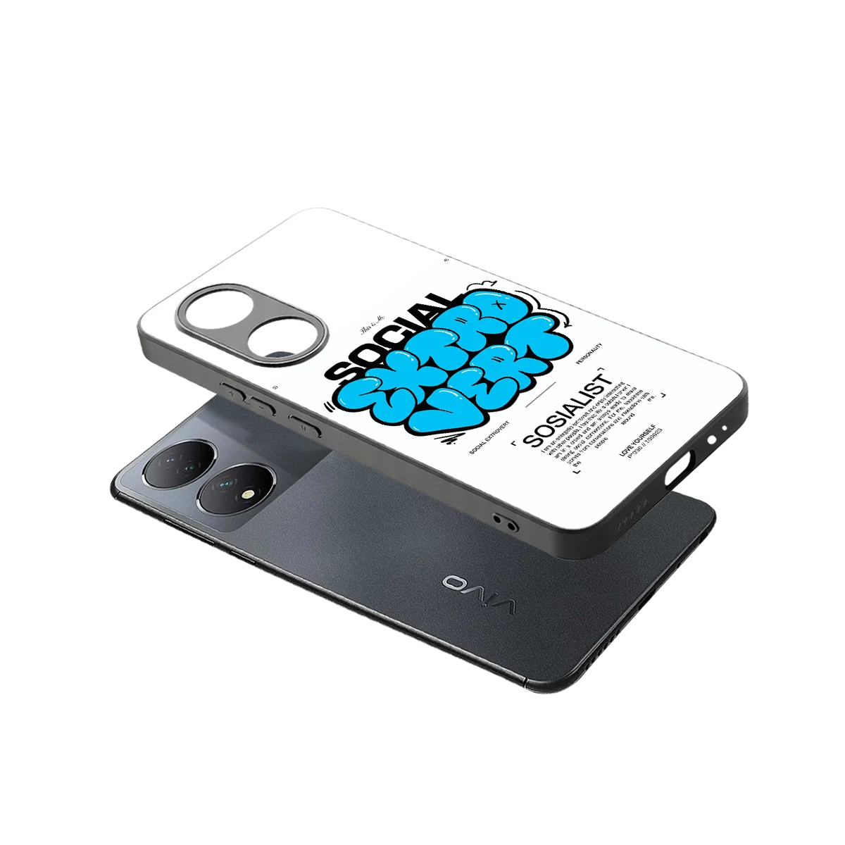 Social Extrovert sleek Vivo-y100 cover with tempered glass back and TPU edges