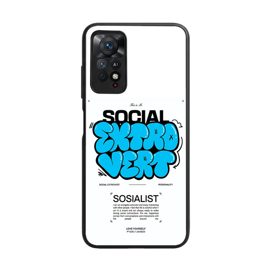Social Extrovert back phone cover | glass case for redmi note 11 pro