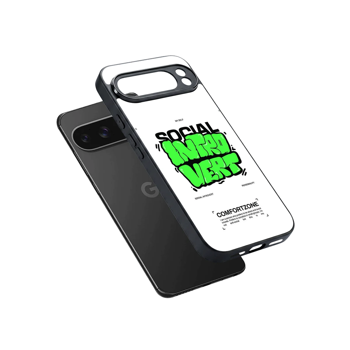 Social Introvert sleek google pixel 10 pro xl cover with tempered glass back and TPU edges