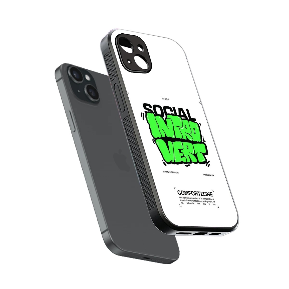 Social Introvert sleek iphone 15 plus cover with tempered glass back and TPU edges
