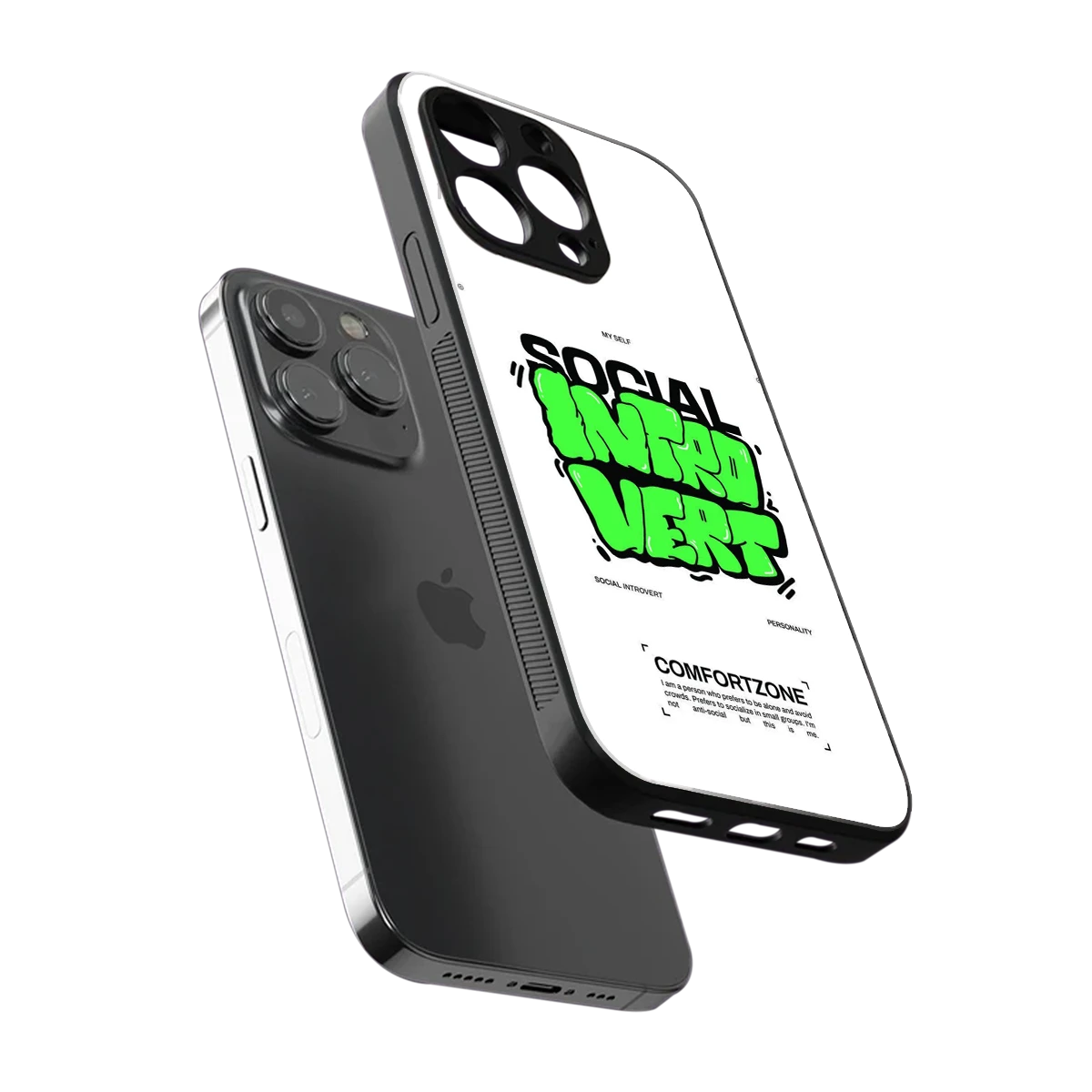 Social Introvert sleek iphone 15 pro max cover with tempered glass back and TPU edges
