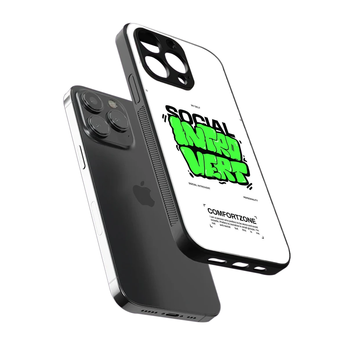 Social Introvert sleek iphone 15 pro cover with tempered glass back and TPU edges