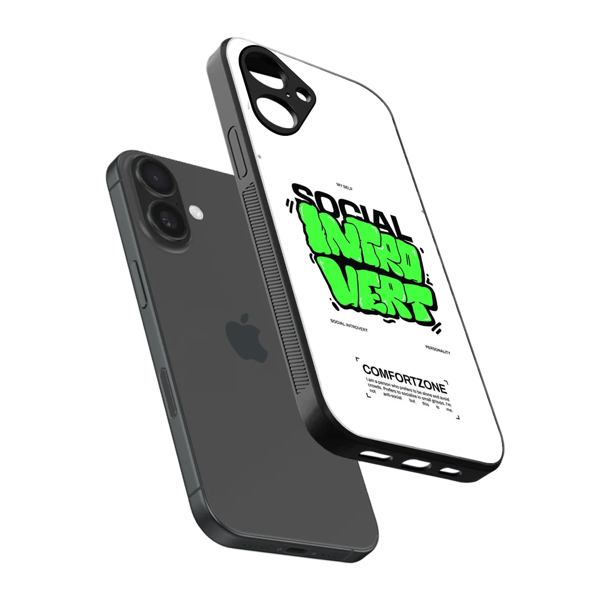 Social Introvert sleek iPhone 16 cover with tempered glass back and TPU edges