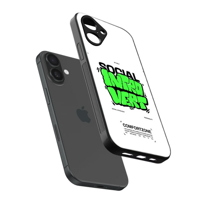 Social Introvert sleek iPhone 16 cover with tempered glass back and TPU edges