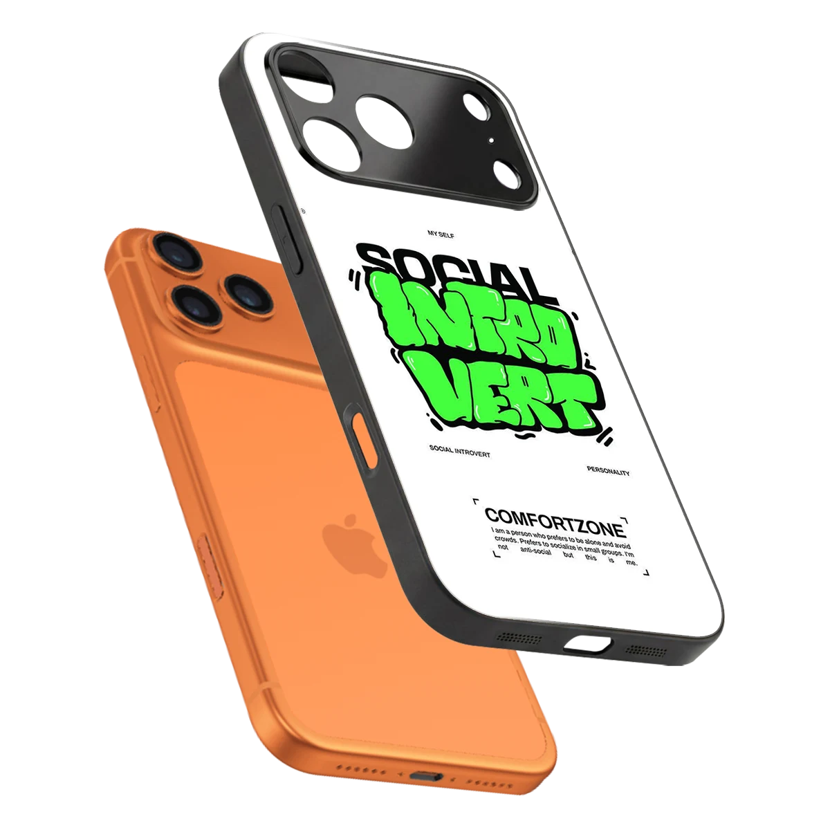 Social Introvert sleek iphone 17 pro max cover with tempered glass back and TPU edges