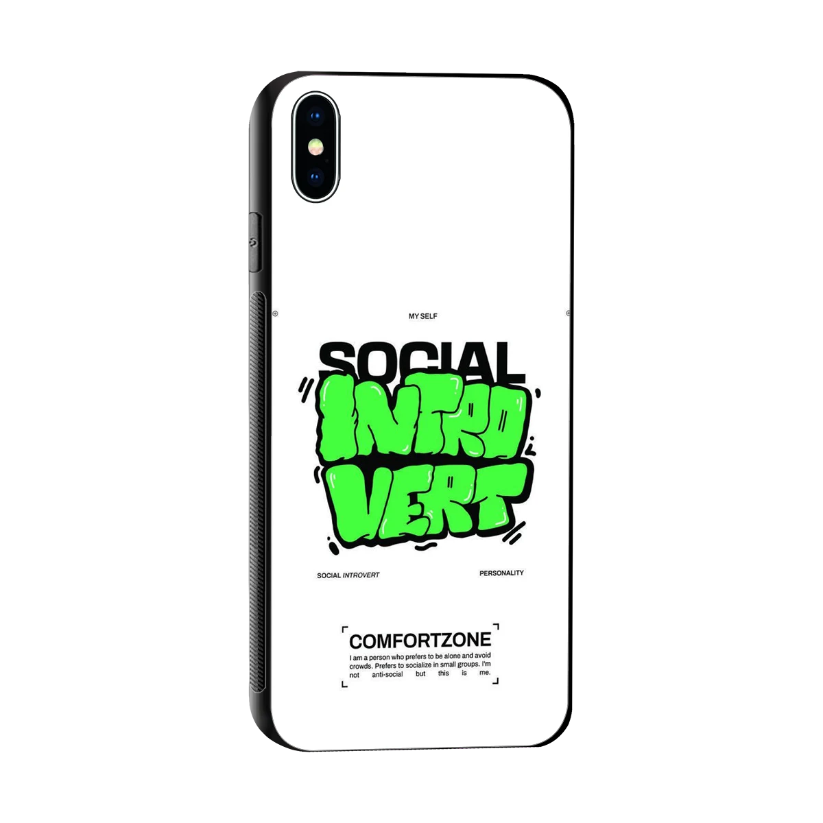 Social Introvert sleek iphone xs max cover with tempered glass back and TPU edges