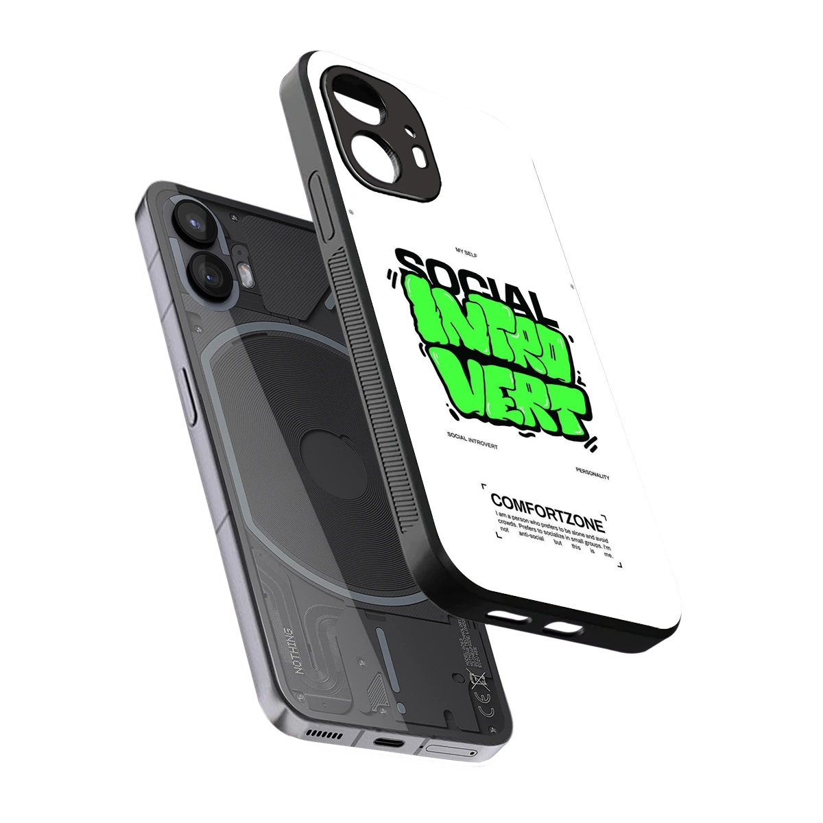 Social Introvert sleek nothing phone 2 cover with tempered glass back and TPU edges