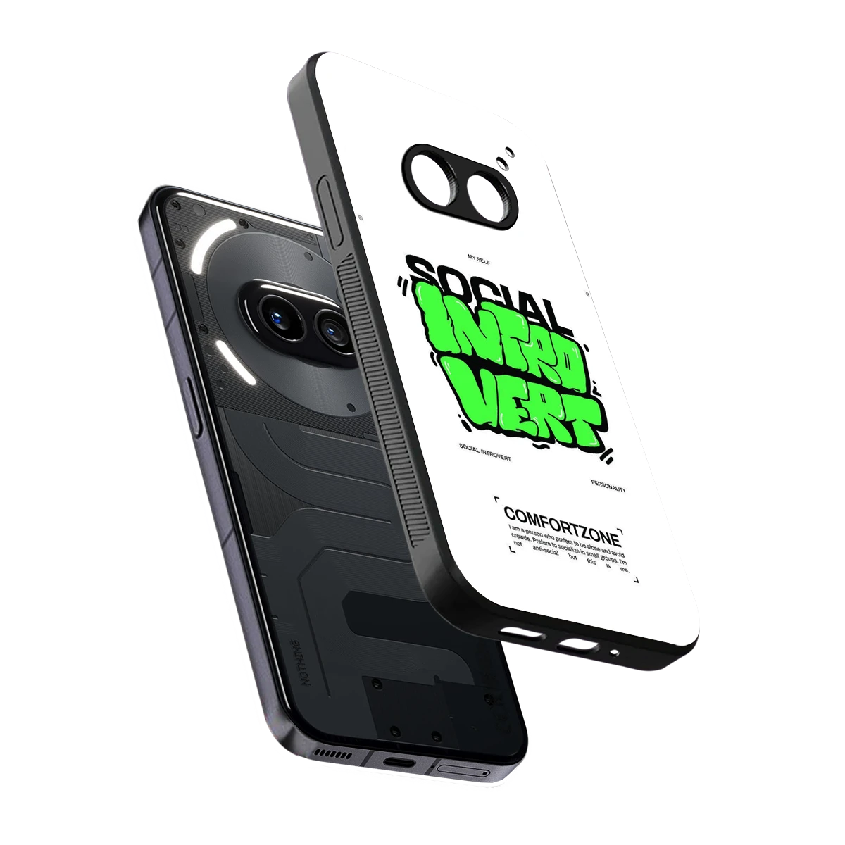 Social Introvert sleek nothing phone 2a cover with tempered glass back and TPU edges