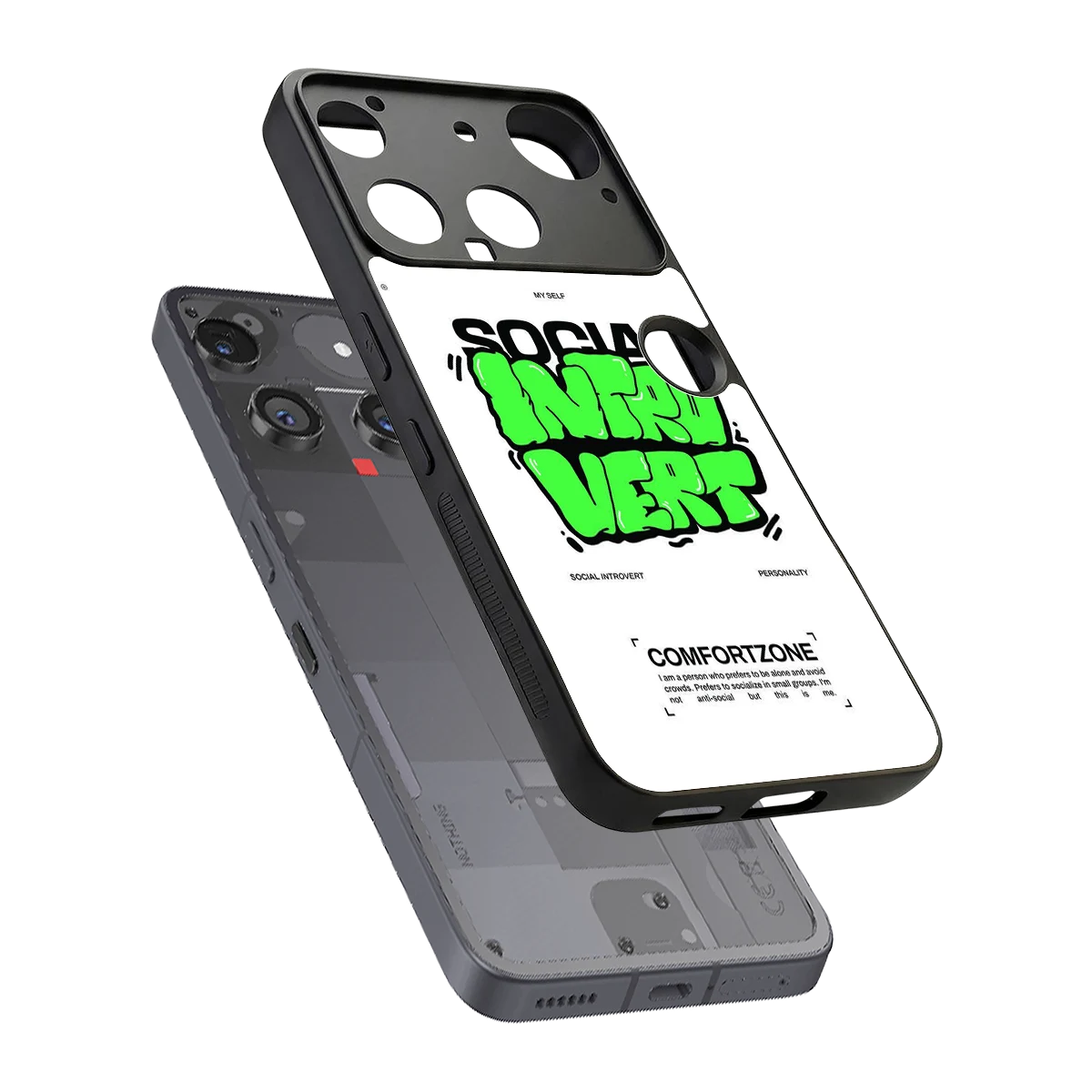 Social Introvert sleek nothing phone 3 cover with tempered glass back and TPU edges