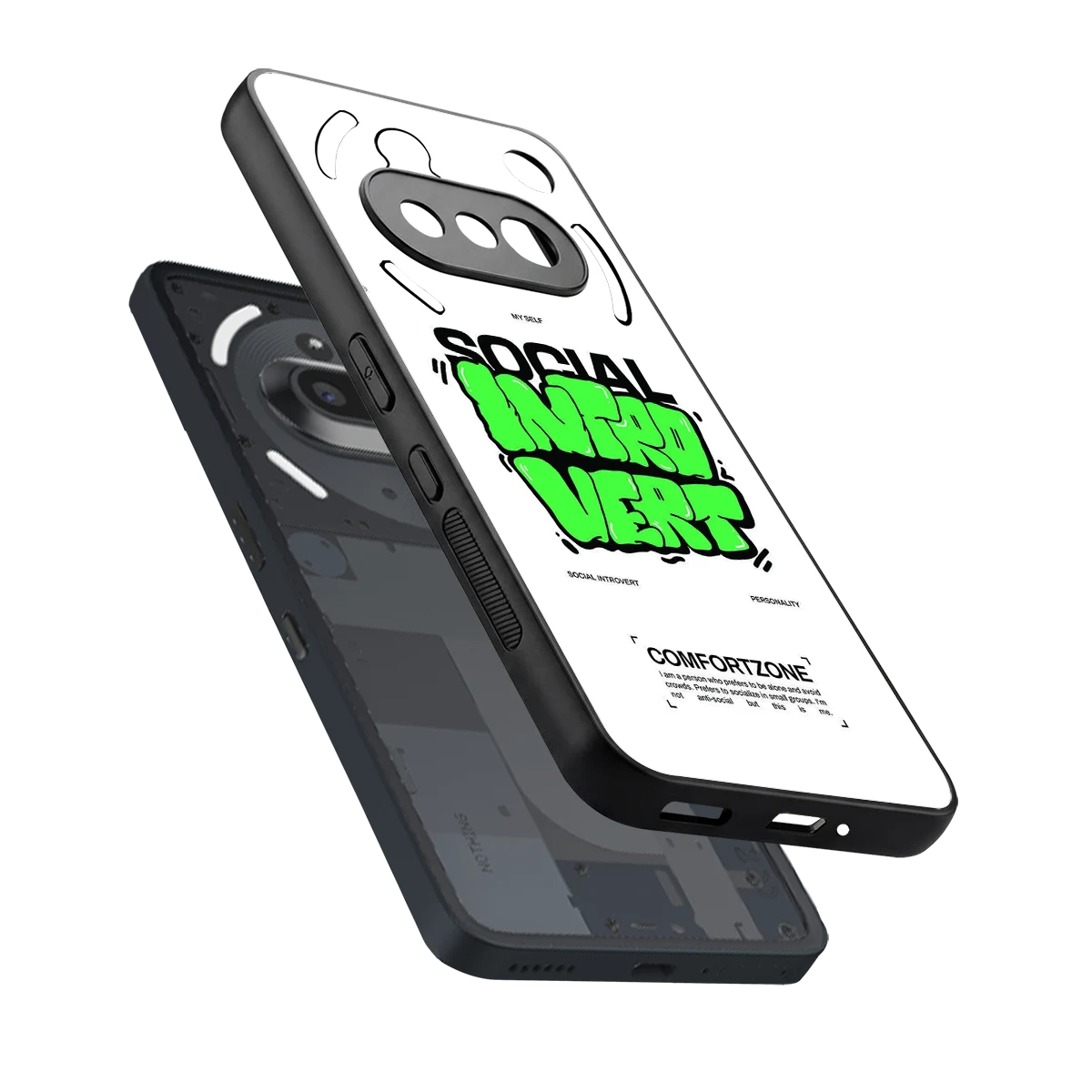 Social Introvert sleek nothing phone 3a cover with tempered glass back and TPU edges
