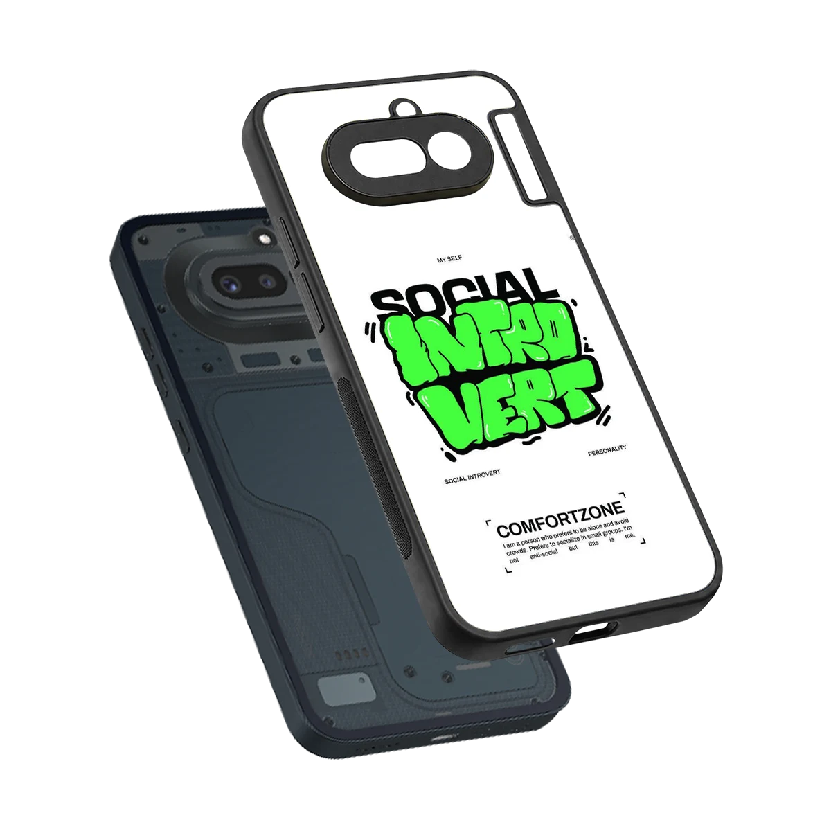 Social Introvert sleek nothing phone 4a cover with tempered glass back and TPU edges