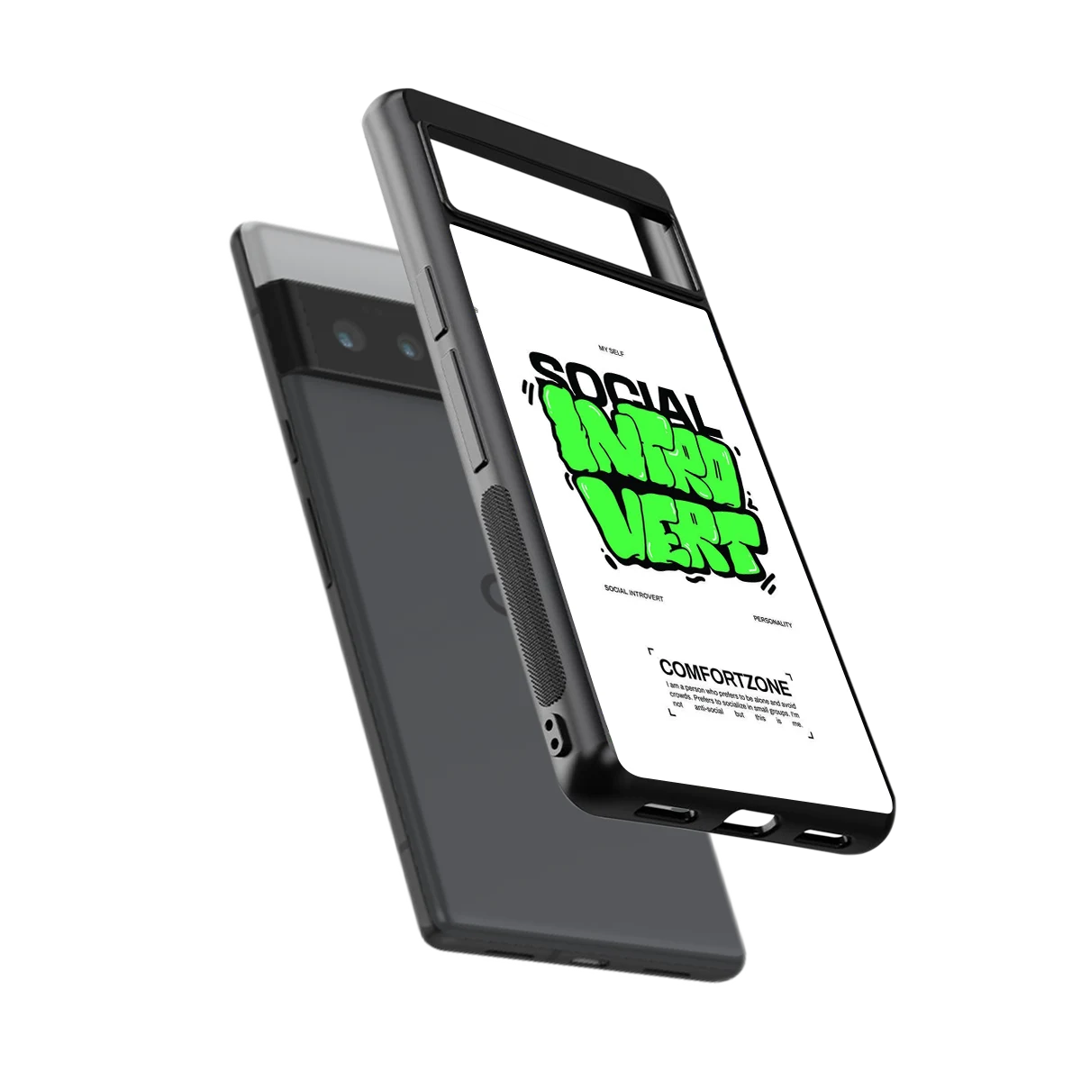 Social Introvert sleek google pixel 6 pro cover with tempered glass back and TPU edges
