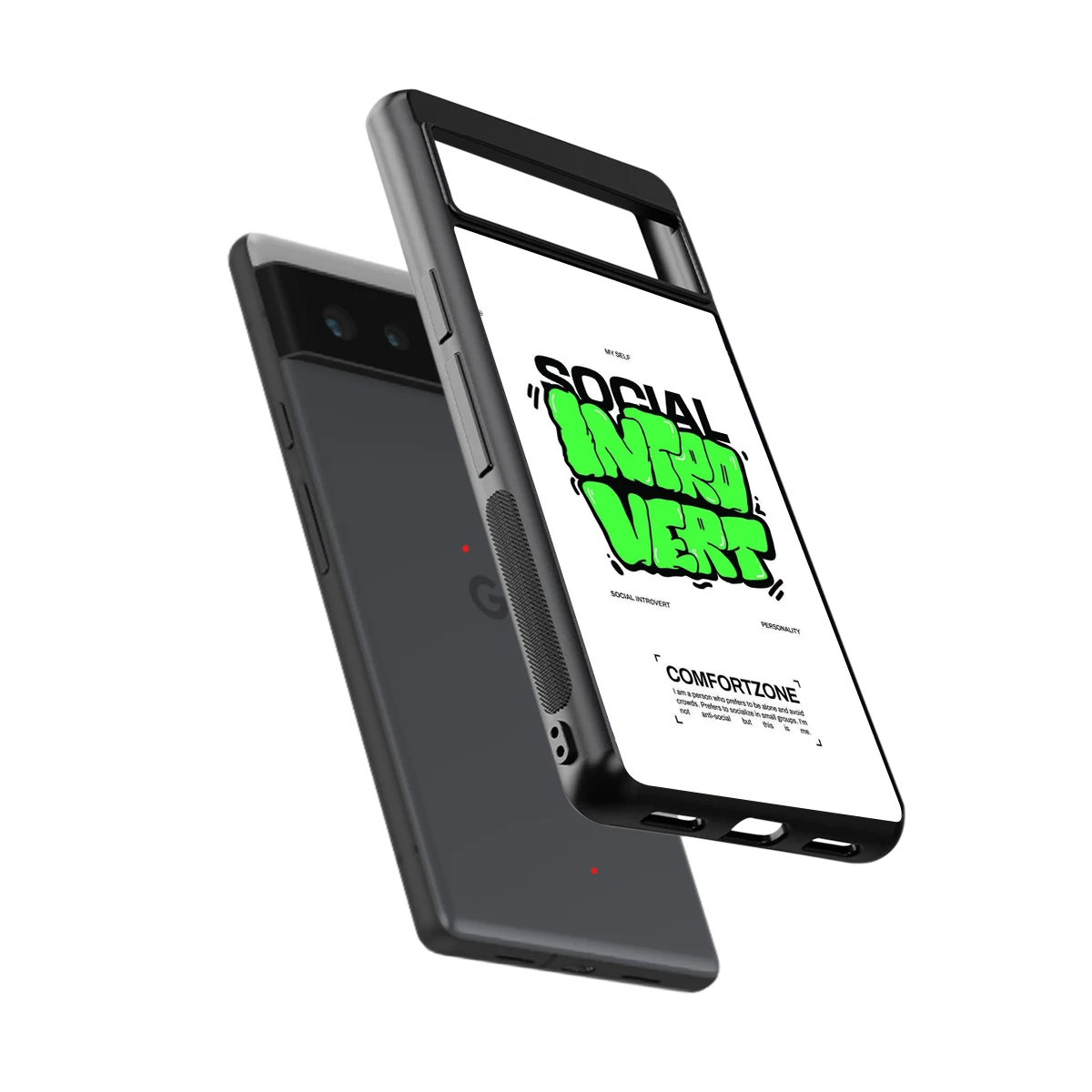Social Introvert sleek google pixel 6 cover with tempered glass back and TPU edges
