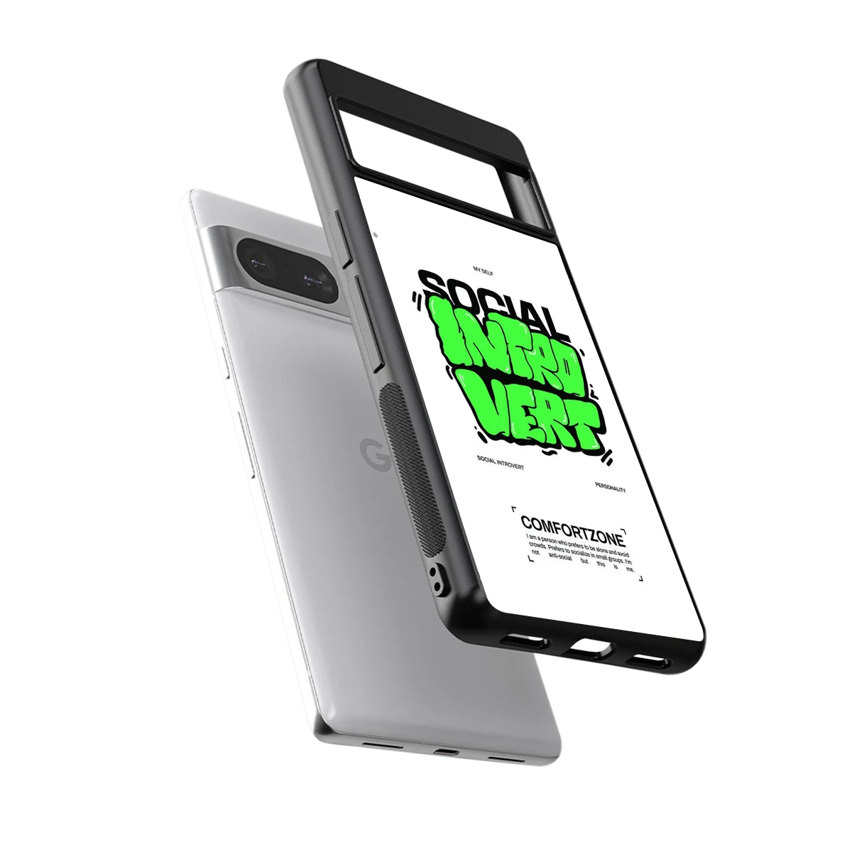 Social Introvert sleek google pixel 8 cover with tempered glass back and TPU edges