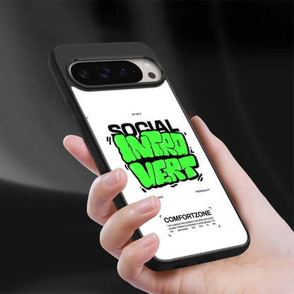 Social Introvert sleek google pixel 9 pro cover with tempered glass back and TPU edges