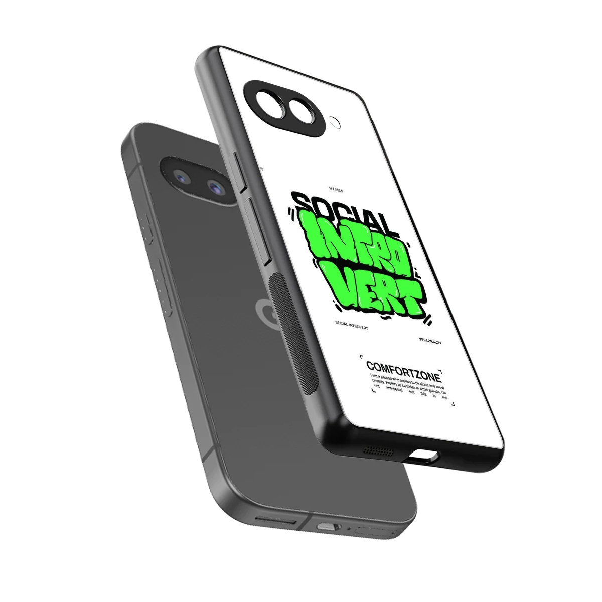 Social Introvert sleek google pixel 10a cover with tempered glass back and TPU edges
