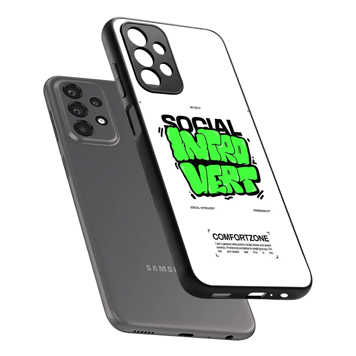 Social Introvert sleek samsung galaxy a23 cover with tempered glass back and TPU edges