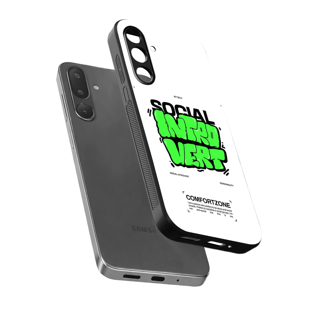 Social Introvert sleek samsung galaxy m36 5g cover with tempered glass back and TPU edges