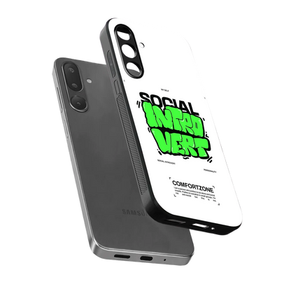 Social Introvert sleek samsung galaxy m36 5g cover with tempered glass back and TPU edges