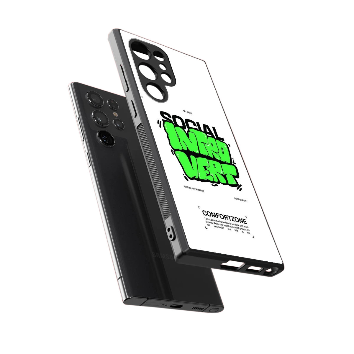 Social Introvert sleek samsung galaxy s23 ultra cover with tempered glass back and TPU edges