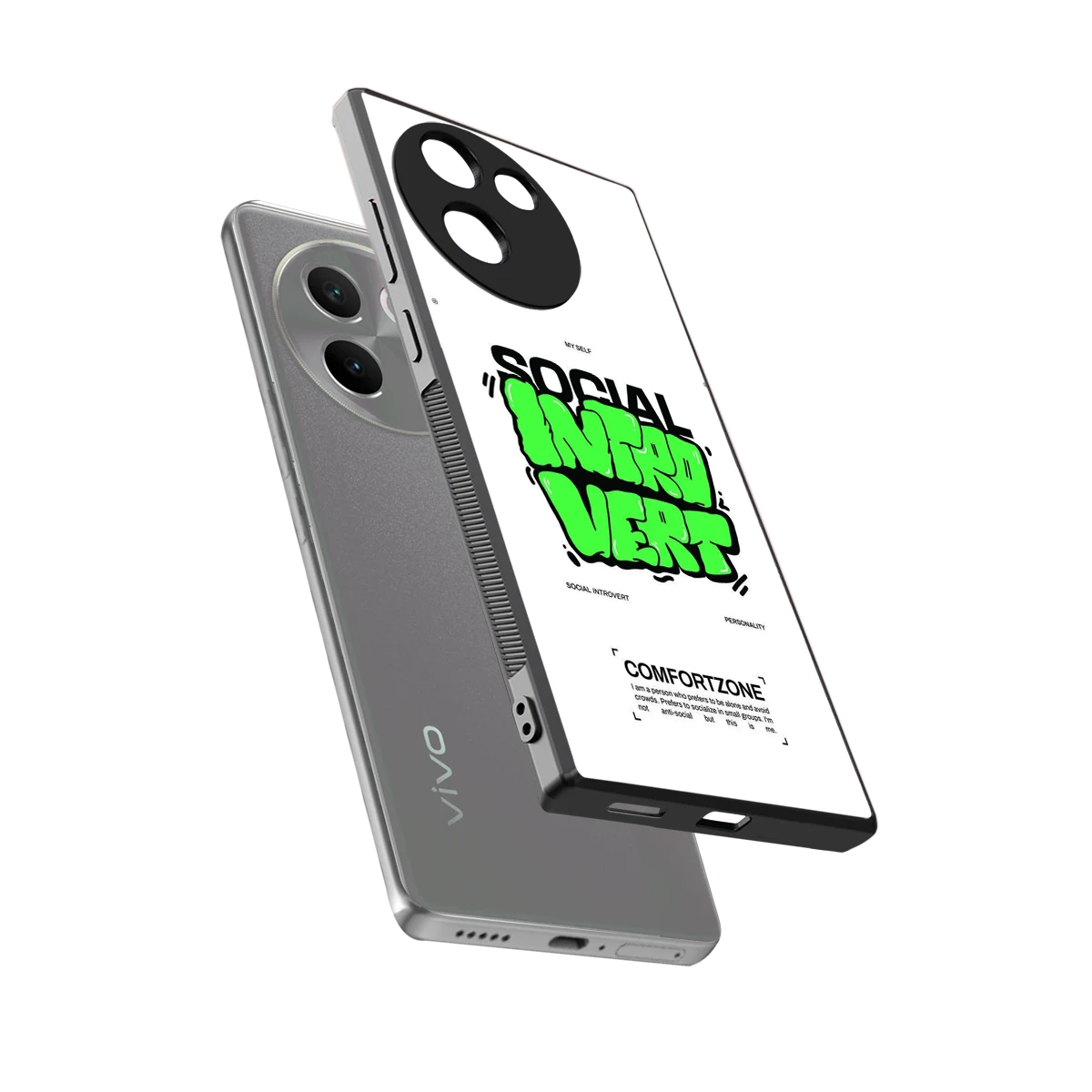 Social Introvert sleek vivo v30e cover with tempered glass back and TPU edges