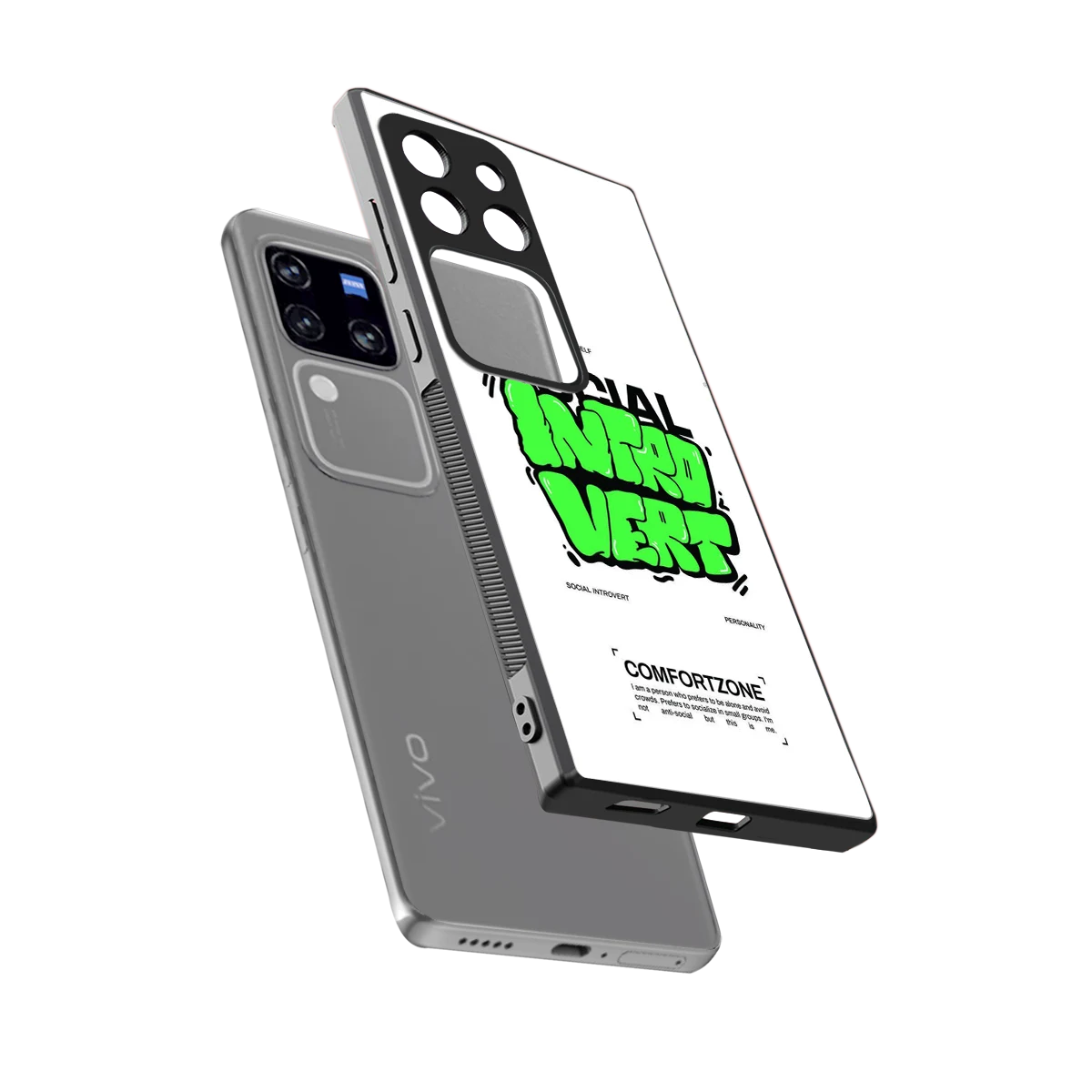 Social Introvert sleekvivo v30 pro cover with tempered glass back and TPU edges