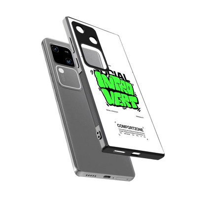 Social Introvert sleek vivo v30 cover with tempered glass back and TPU edges