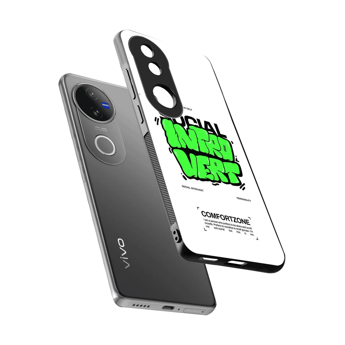 Social Introvert sleek vivo v50 cover with tempered glass back and TPU edges