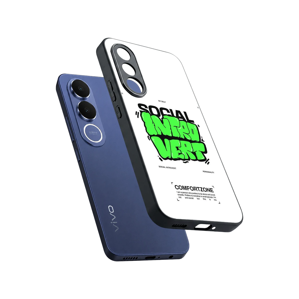 Social Introvert sleek vivo v70 fe cover with tempered glass back and TPU edges