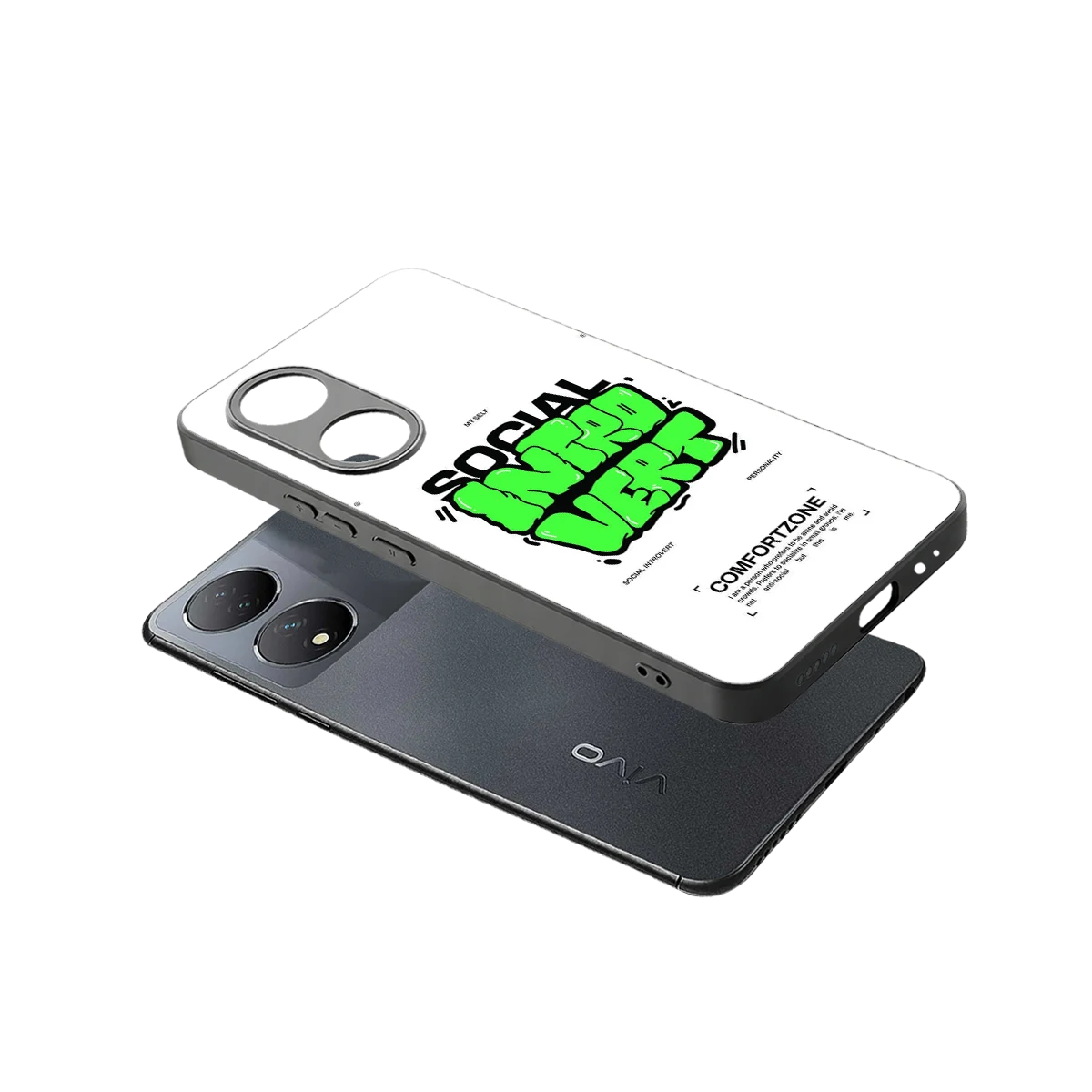Social Introvert sleek Vivo-y100 cover with tempered glass back and TPU edges