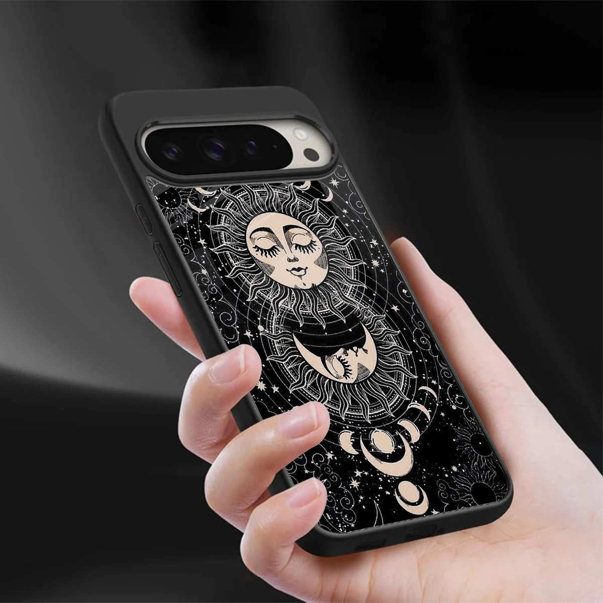 Solar Eclipse sleek google pixel 9 pro cover with tempered glass back and TPU edges