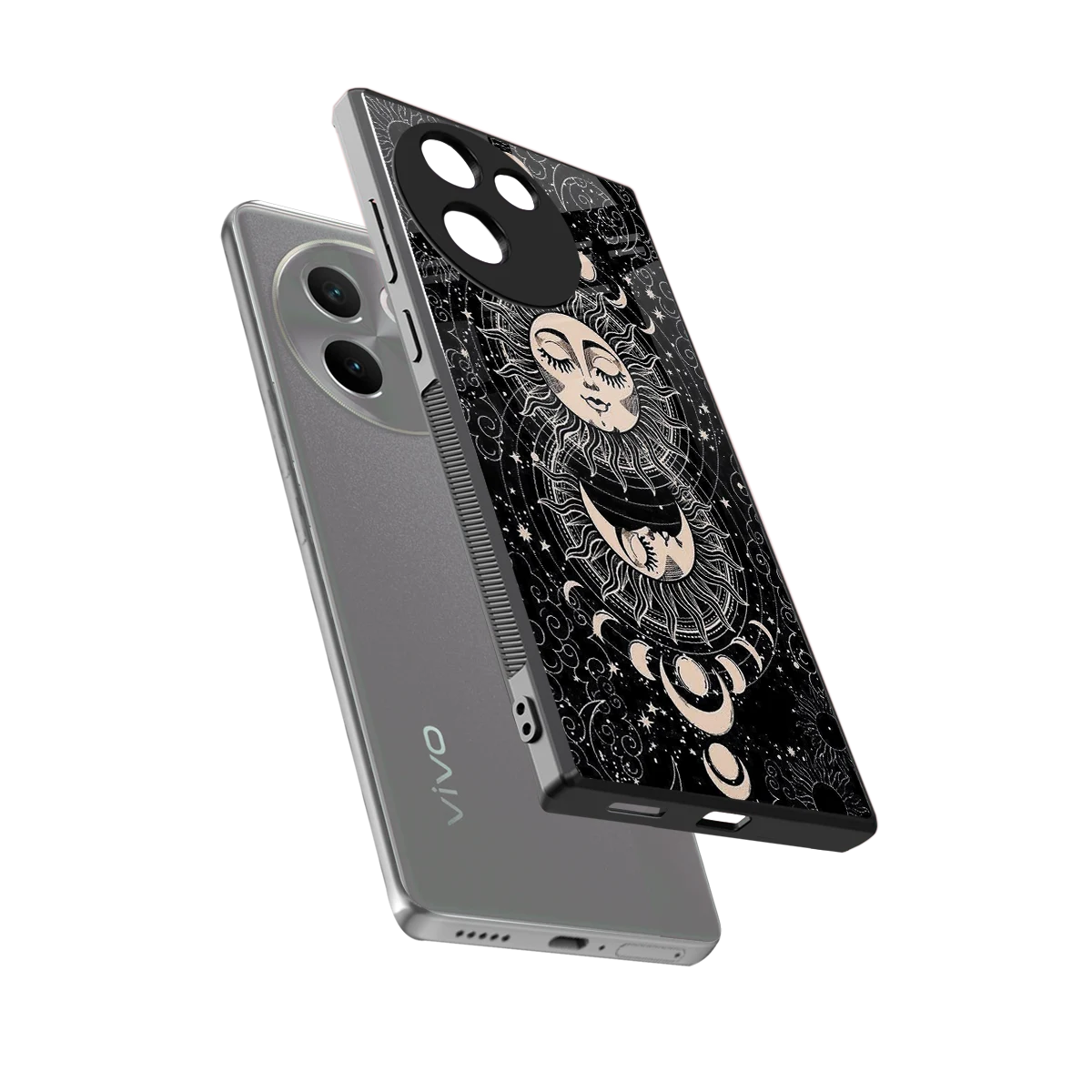 Solar Eclipse sleek vivo v30e cover with tempered glass back and TPU edges